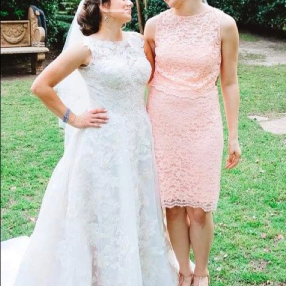 David’s Bridal Peach Lace Bridesmaid Dress